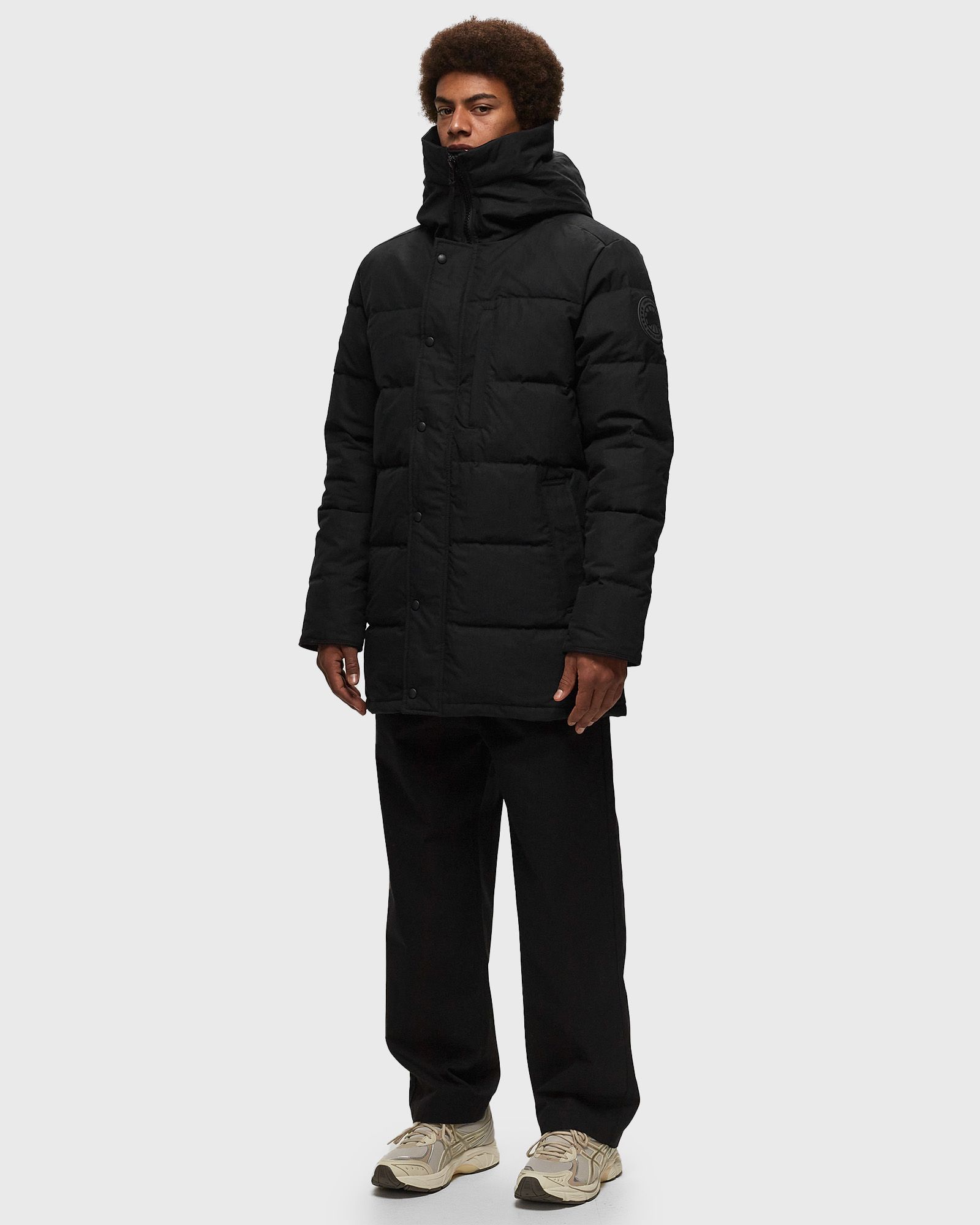 Canada Goose Hooded Buttoned Coat In Black