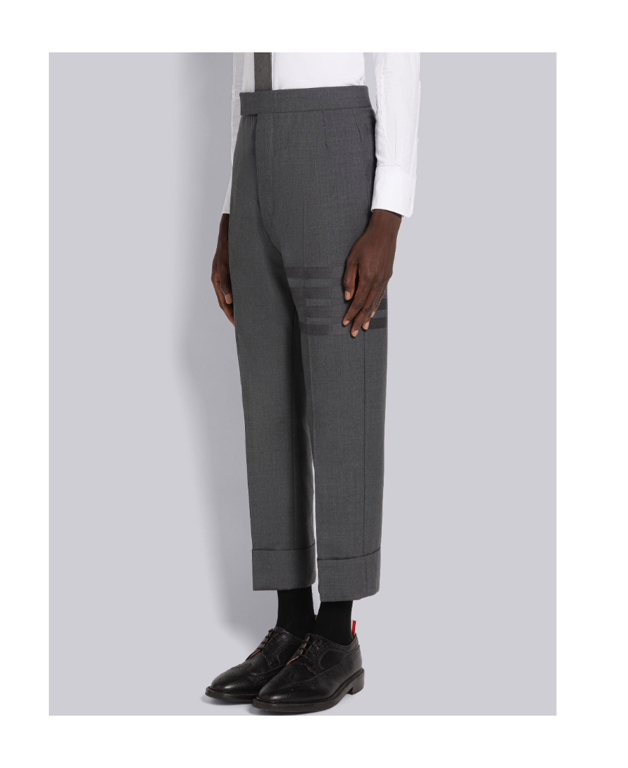Thom Browne Cropped Stripe-print Wool Trousers In Black