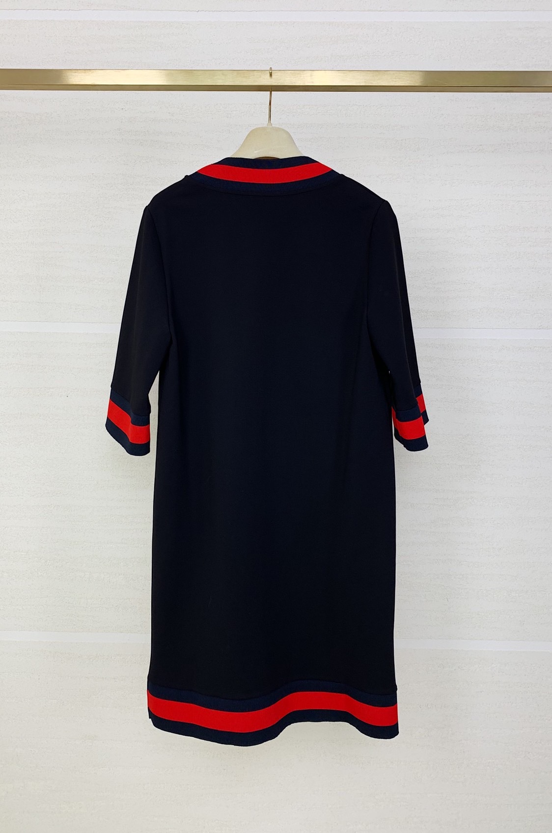 Gucci Grosgrain-trimmed Striped Dress In Black