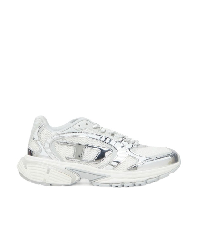 Diesel Metallic Mesh Sneakers With Oval D Logo In White