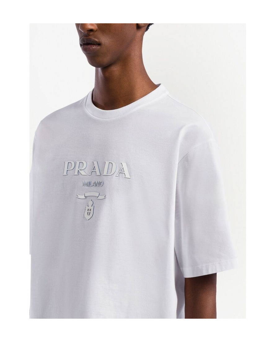 Prada Logo-embroidered Crew-neck T-shirt In White