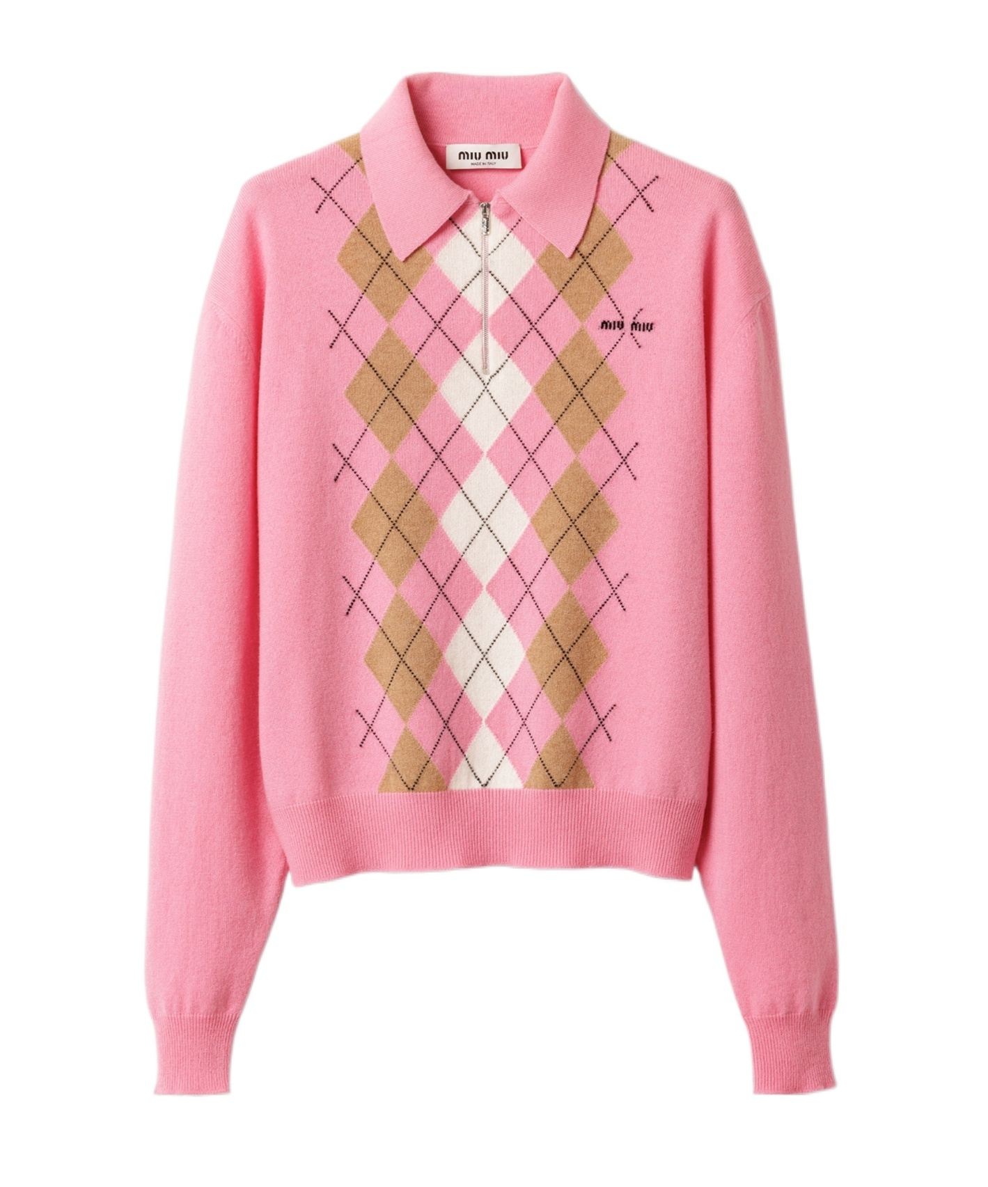 Miu Miu Argyle Pattern Polo Collar Knitwear Sweater In Pink