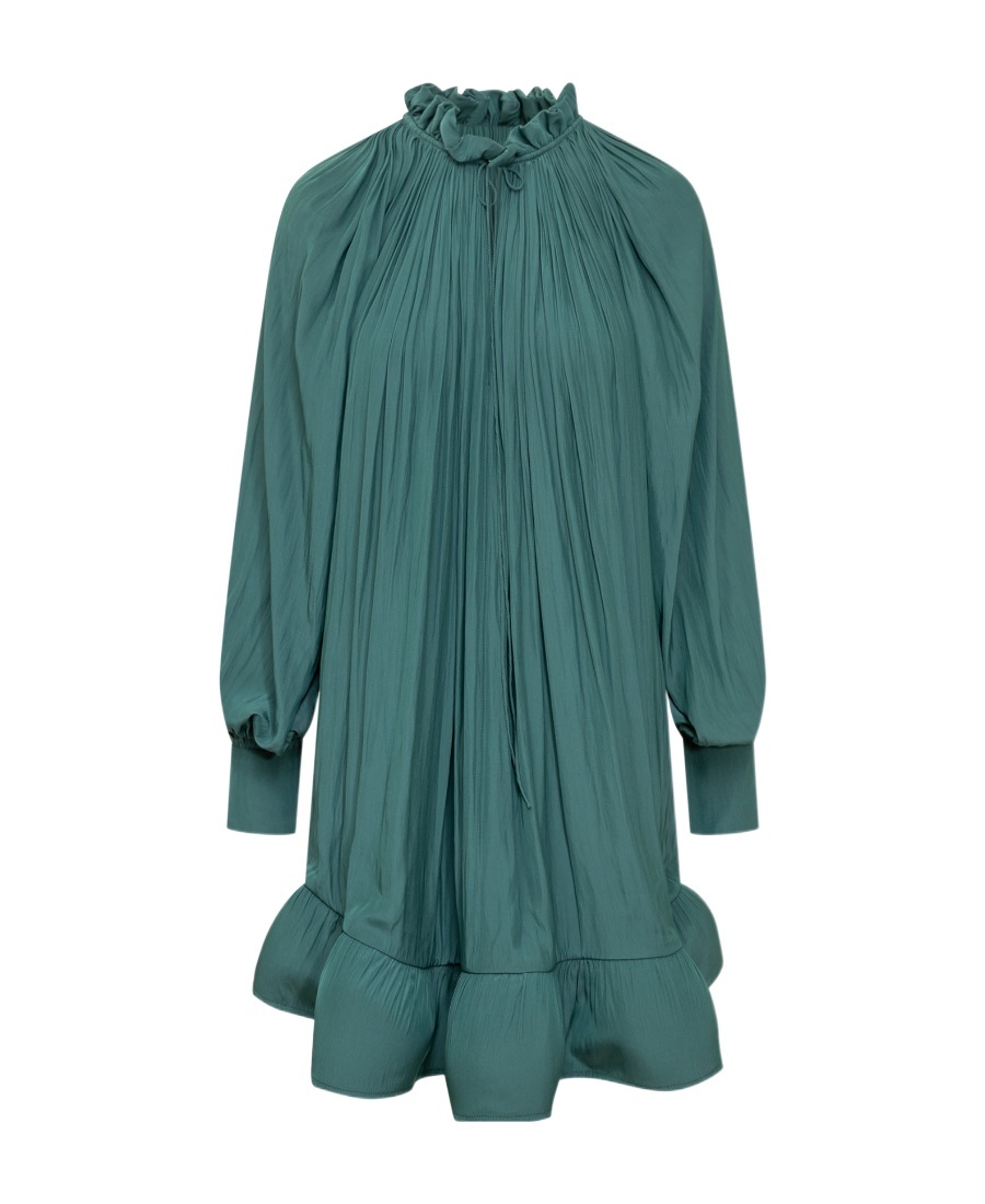 Shop Lanvin Long Sleeved Gathered Flared Dress In Blue