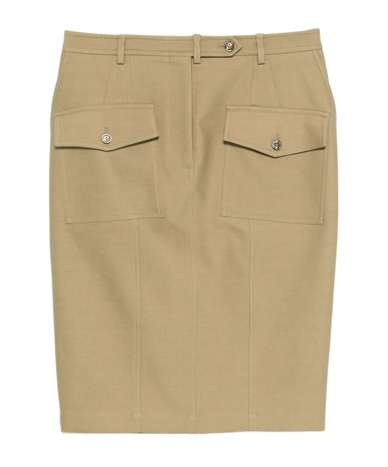 Tom Ford Stretch Cotton Twill Midi Skirt In Nude