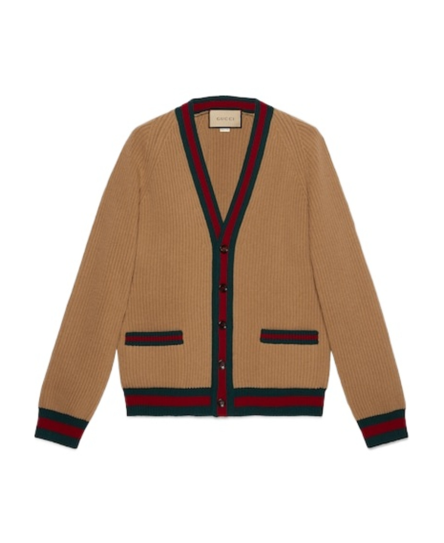 Gucci Web Stripe-trim Wool Cardigan In Multi