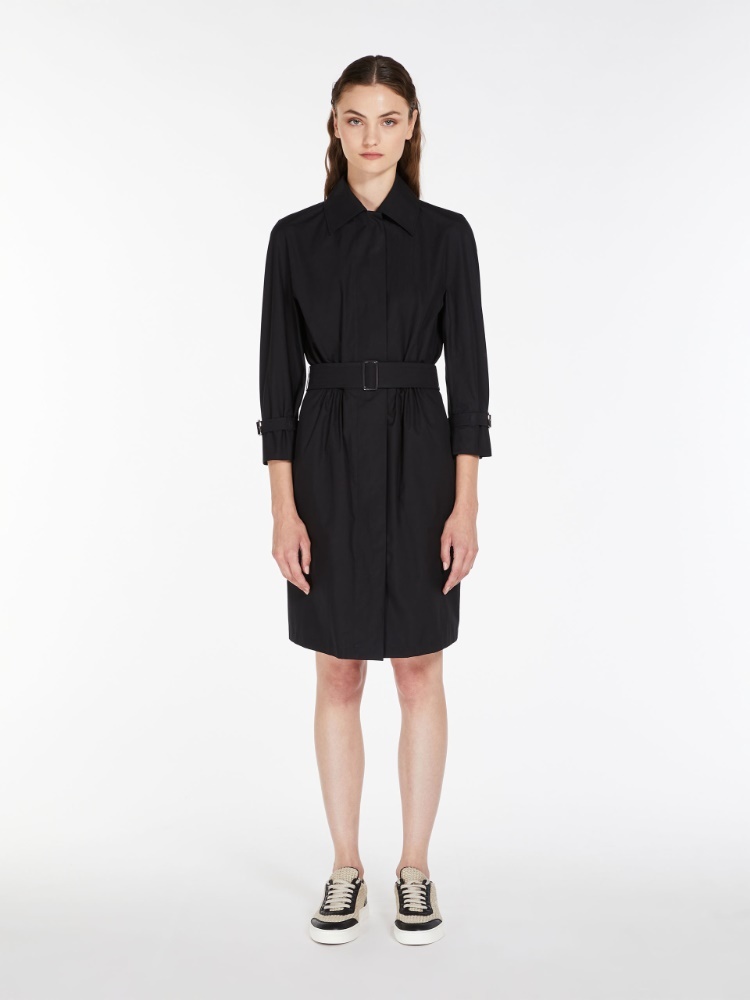 Max Mara Belted Cotton Shirtdress In Black