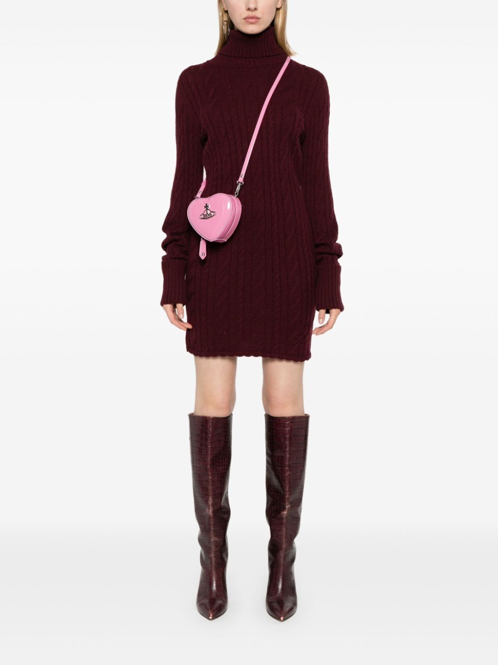 Blumarine Roll-neck Cable-knit Minidress In Brown