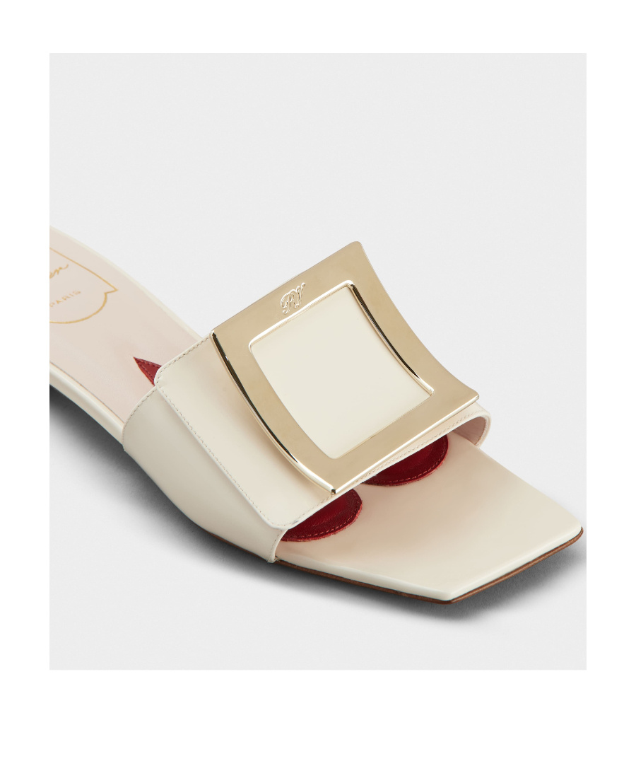 Shop Roger Vivier Belle Vivier Metal Buckle Mules In Patent Leather In White