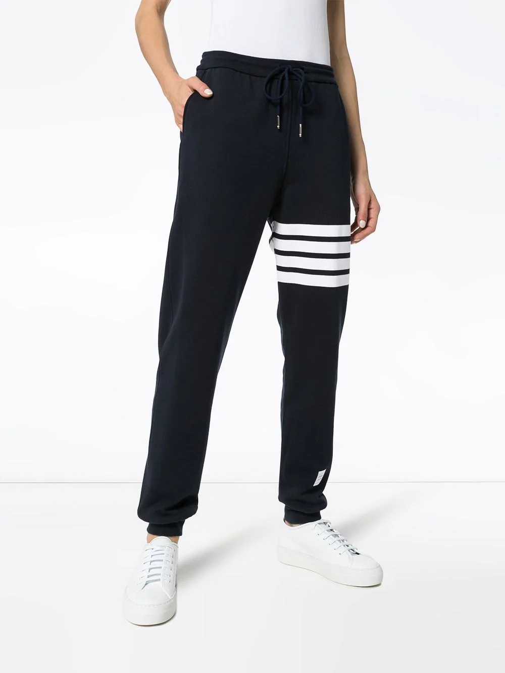 Thom Browne Blue Cotton Jogger With 4 Bar Detail In Black
