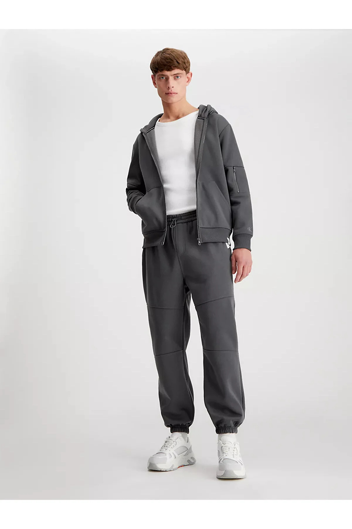Calvin Klein Woven Tab Zip-up Track Jacket In Black