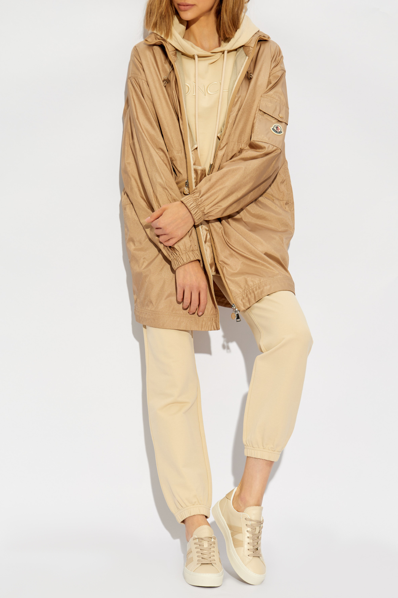 Shop Moncler Lightweight Drawstring Parka In Nude