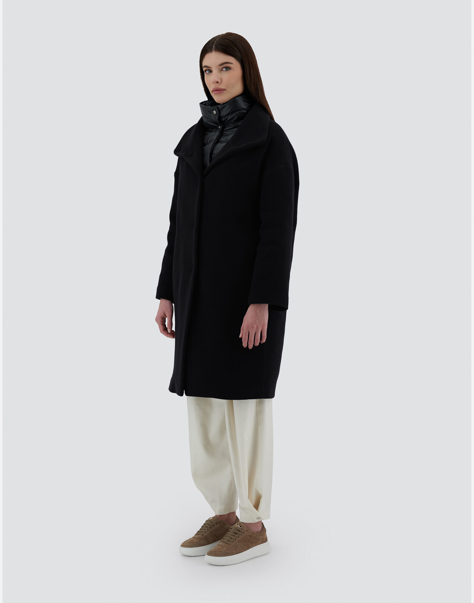 Herno Black Padded Single-breasted Coat In Mixed Of Tech Materials Woman In Black