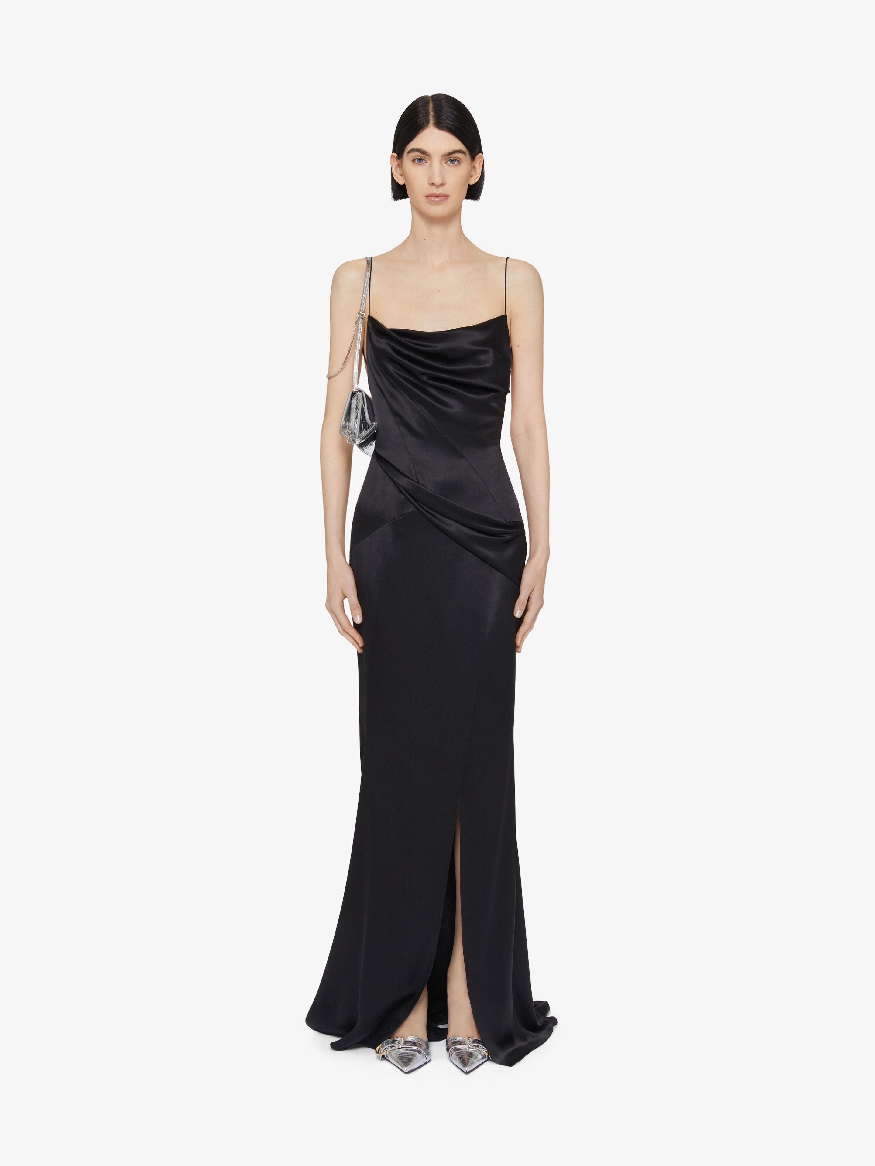 Givenchy Evening Draped Dress In Satin With Crystals In Black