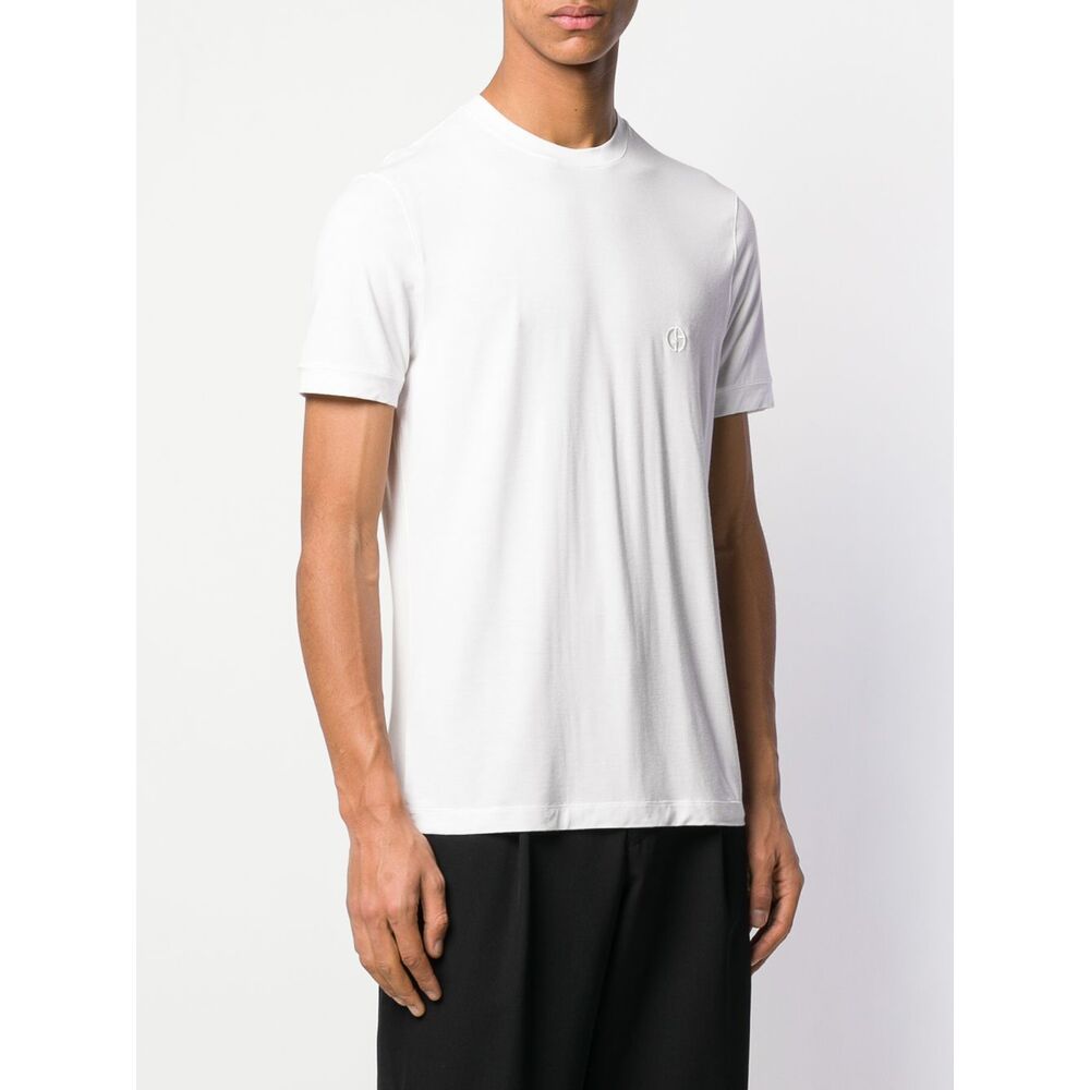 Giorgio Armani Men Stretch Viscose Jersey Crew Neck T-shirt In White