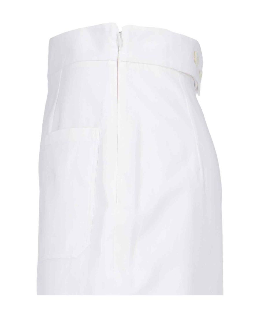 Prada High-low Hem Cut Midi Skirt In White