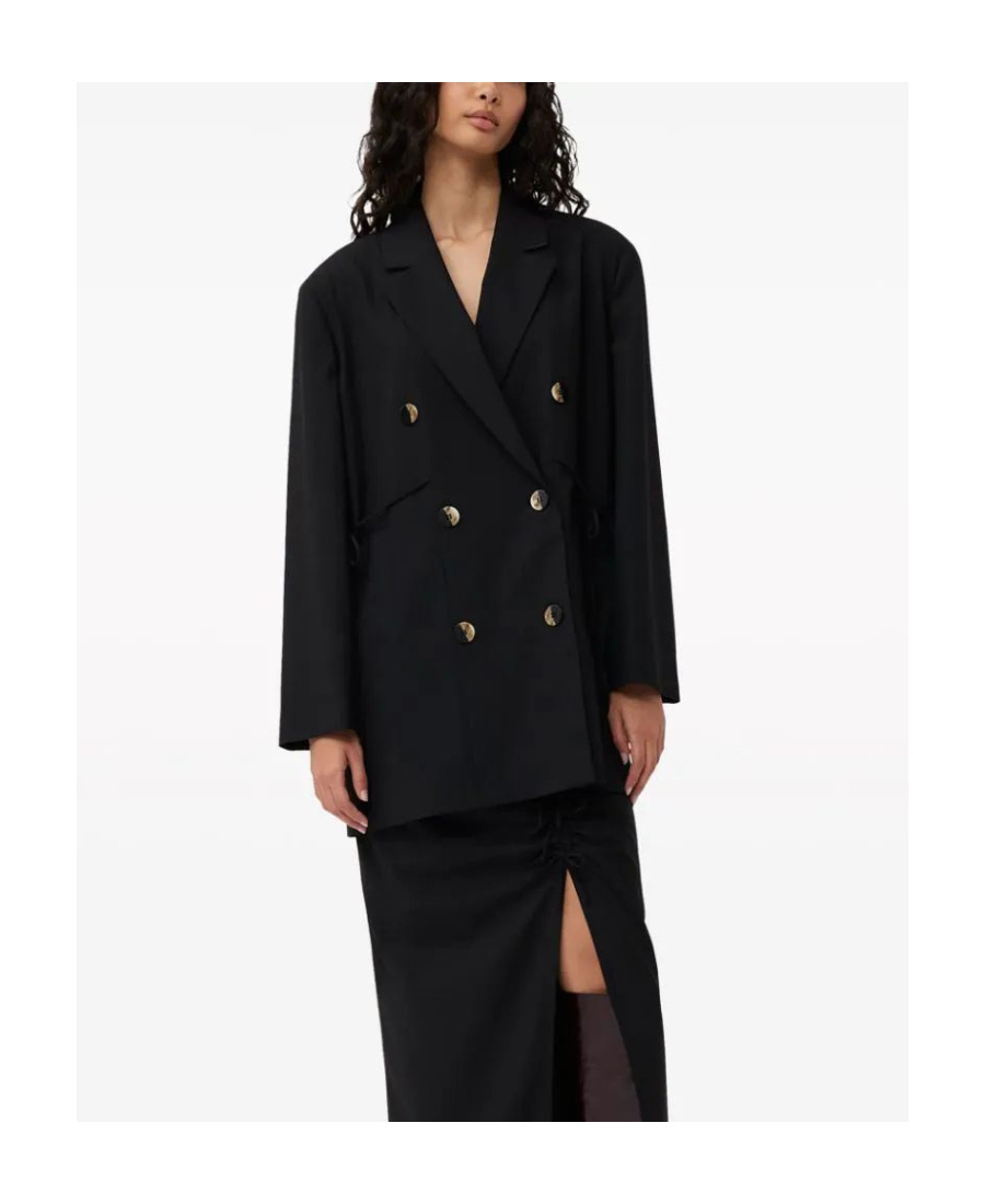 Ganni Oversized String-tie Double-breasted Blazer In Black