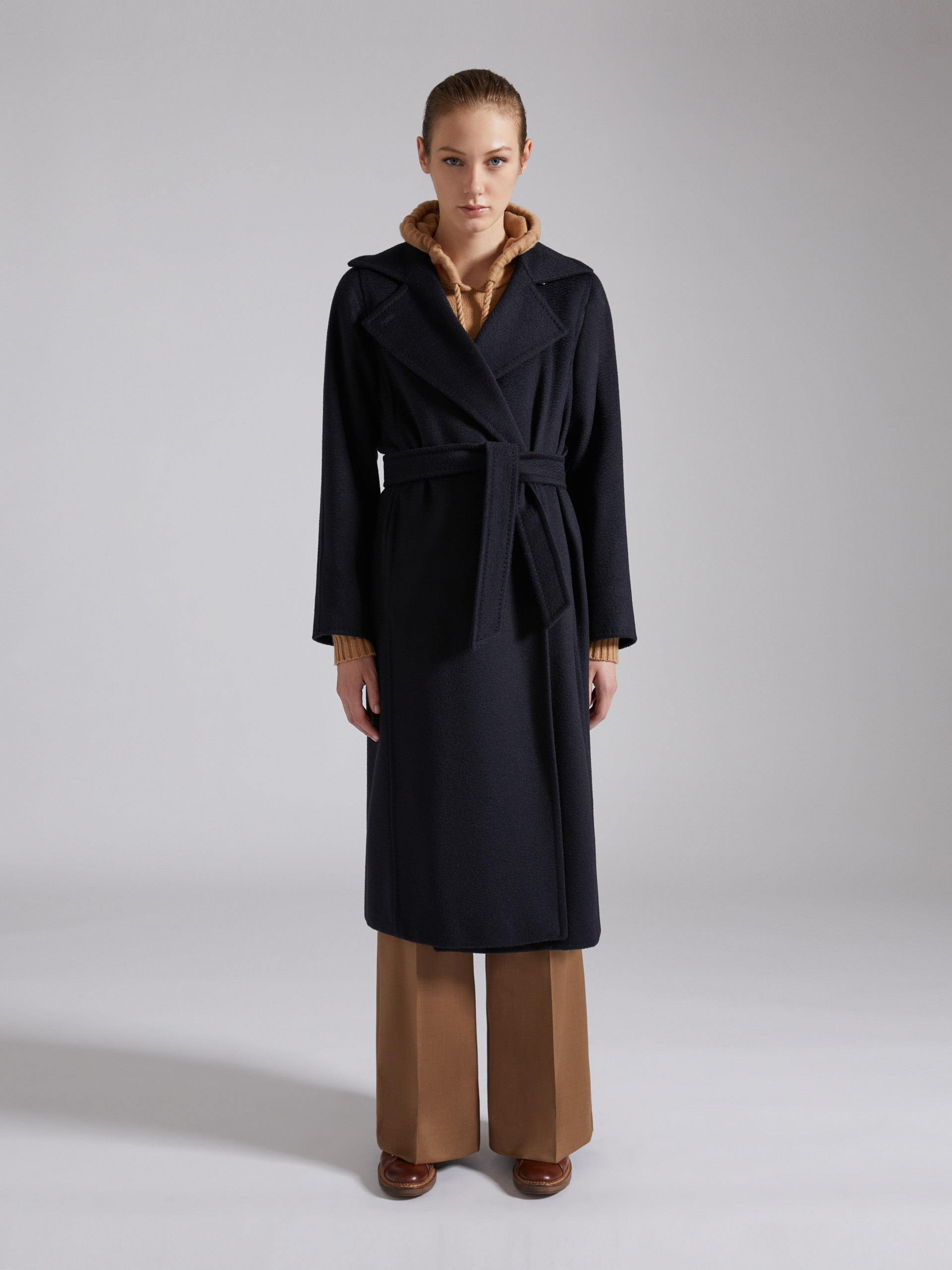 Max Mara Tie A Belt Overcoat In Blue