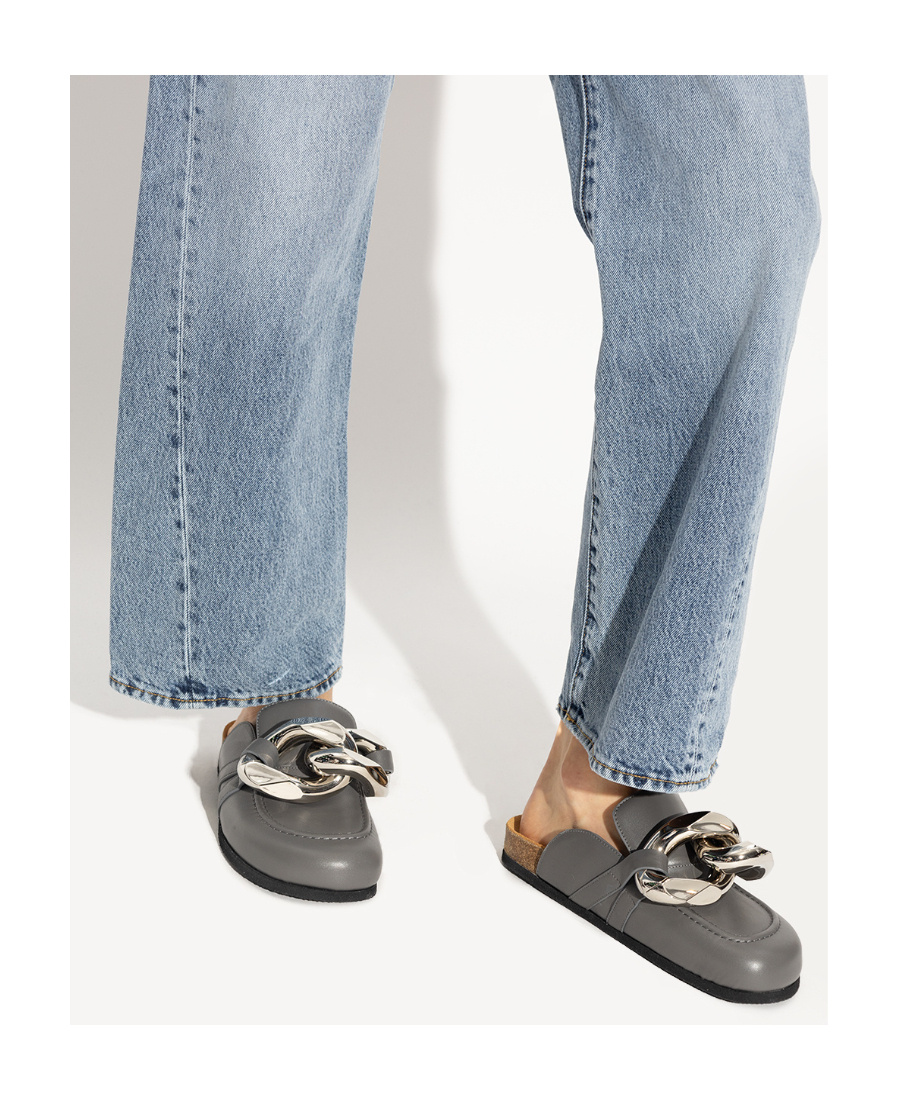 Jw Anderson Chain Loafer Leather Mules In Black
