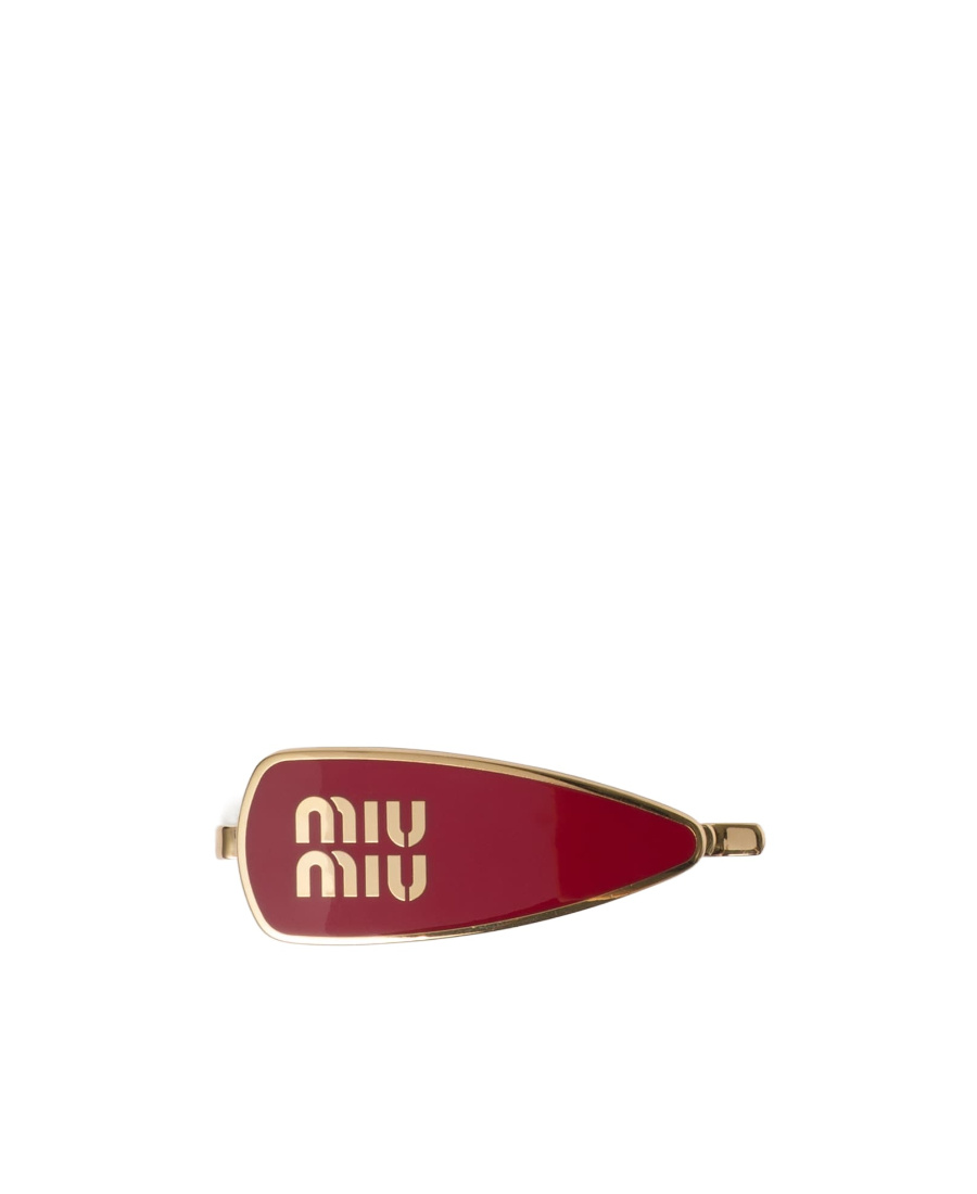Miu Miu Engraved-logo Enamel Hair Clip In Red