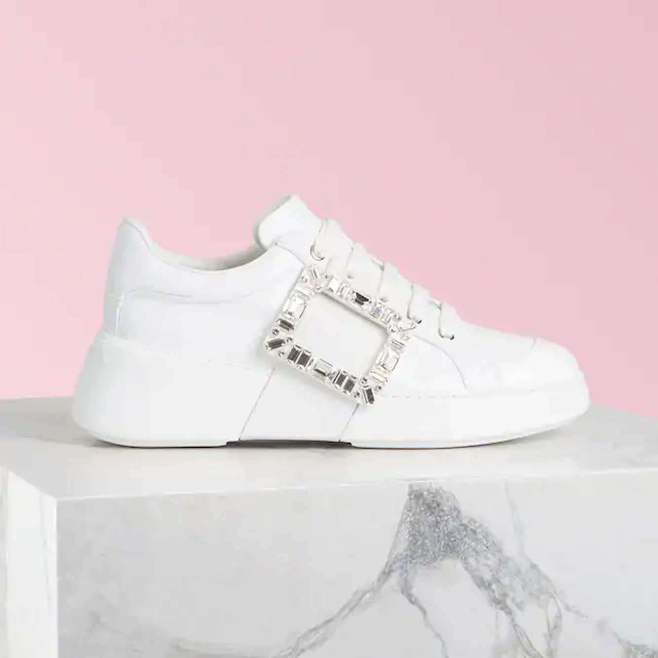Roger Vivier Crystal-embellished Low-top Sneakers In White
