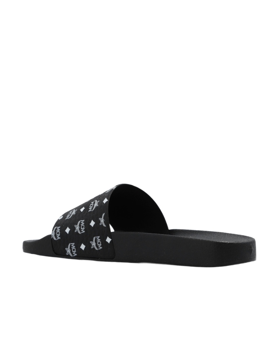 Mcm Monogram Print Rubber Slides In Black