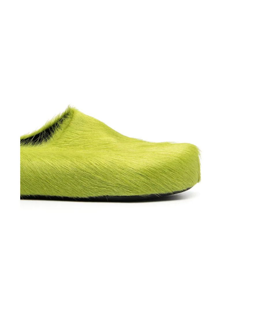 Shop Marni Green Long Hair Calfskin Fussbett Sabot