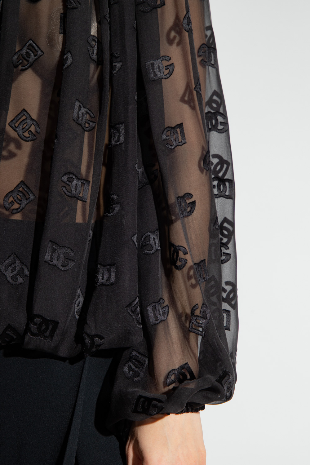 Dolce & Gabbana Logo Jacquard Bishop Sleeves Blouse In Black