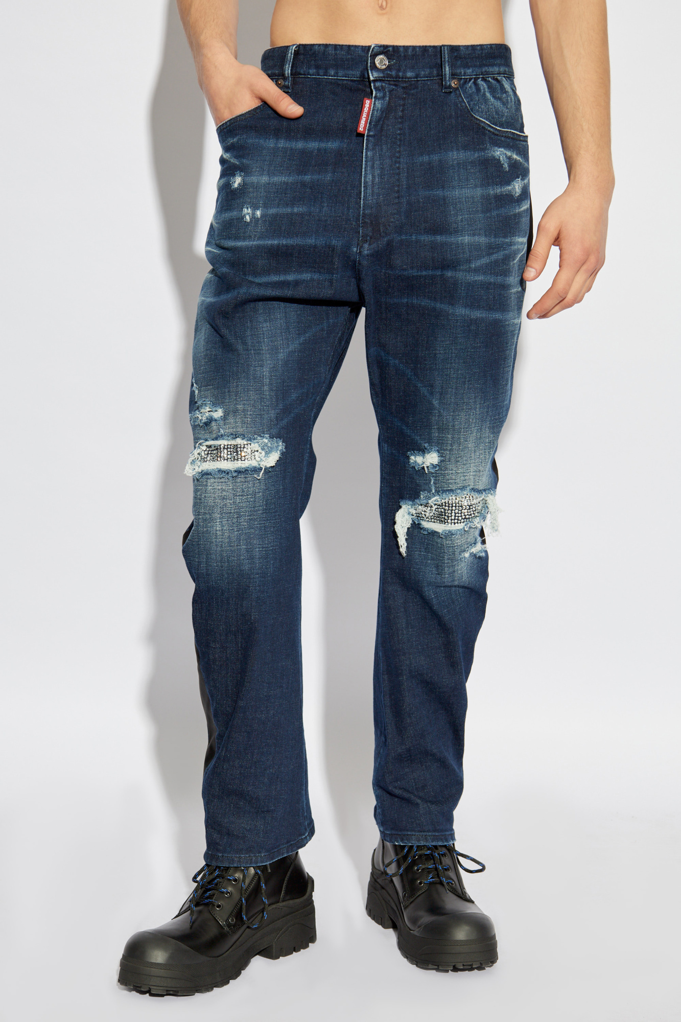 Dsquared2 Distressed Straight Jeans In Blue