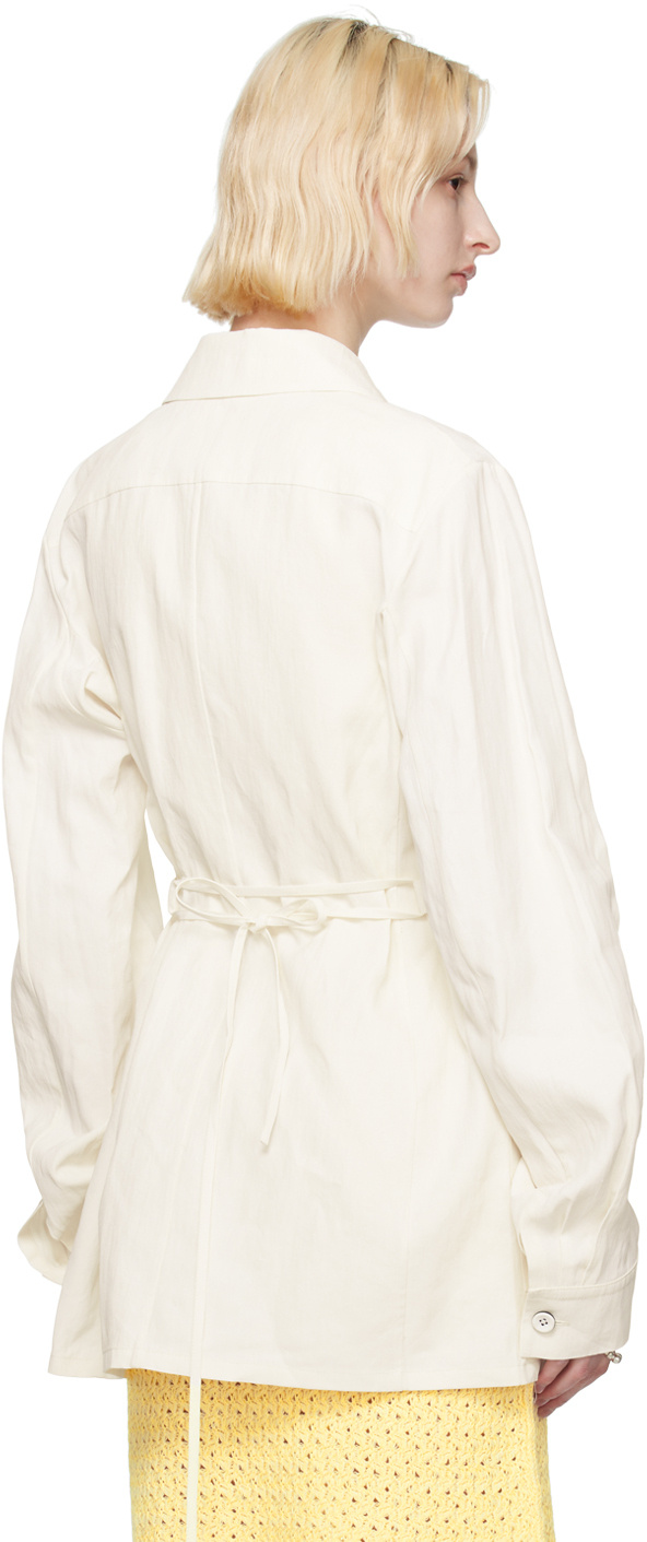 Shop Jil Sander Tie-waist Linen Jacket In White