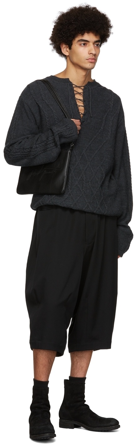 Yohji Yamamoto Logo-embroidered Leather Shoulder Bag In Black