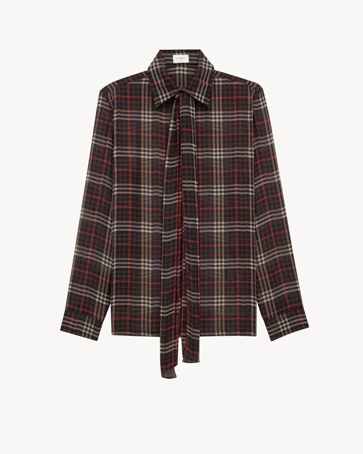 Saint Laurent Plaid Bow Detail Collared Neck Long Sleeves In Brown
