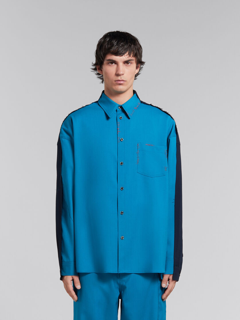 Shop Marni Blue Tropical Wool Shirt With Contrast Back