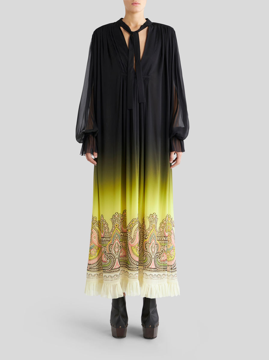 Etro Gradient Effect Paisley-print Silk Dress In Black