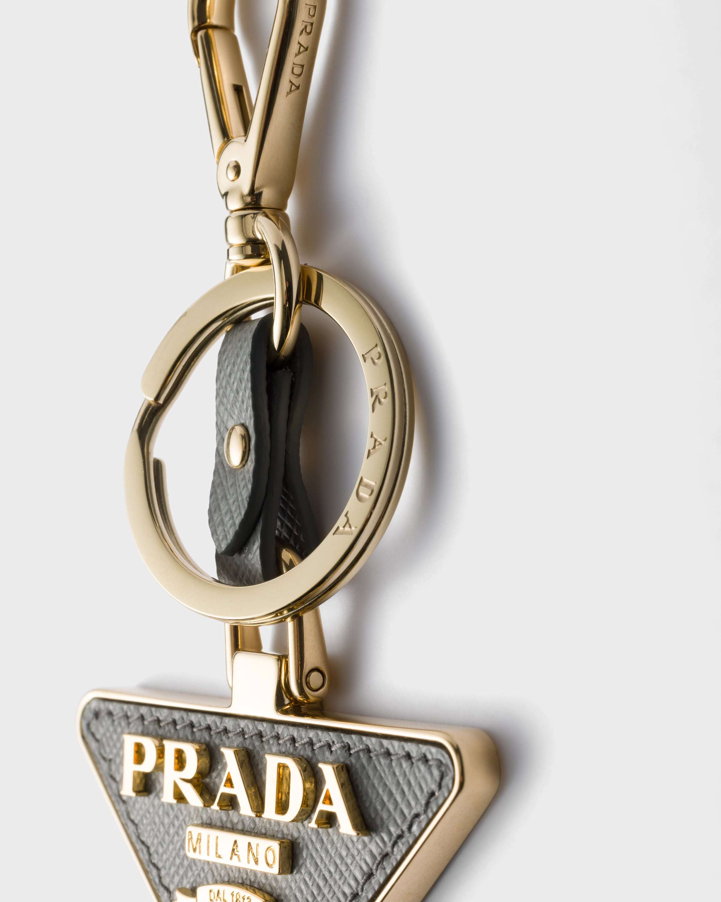 Prada Triangle-logo Keychain In Clay Ash