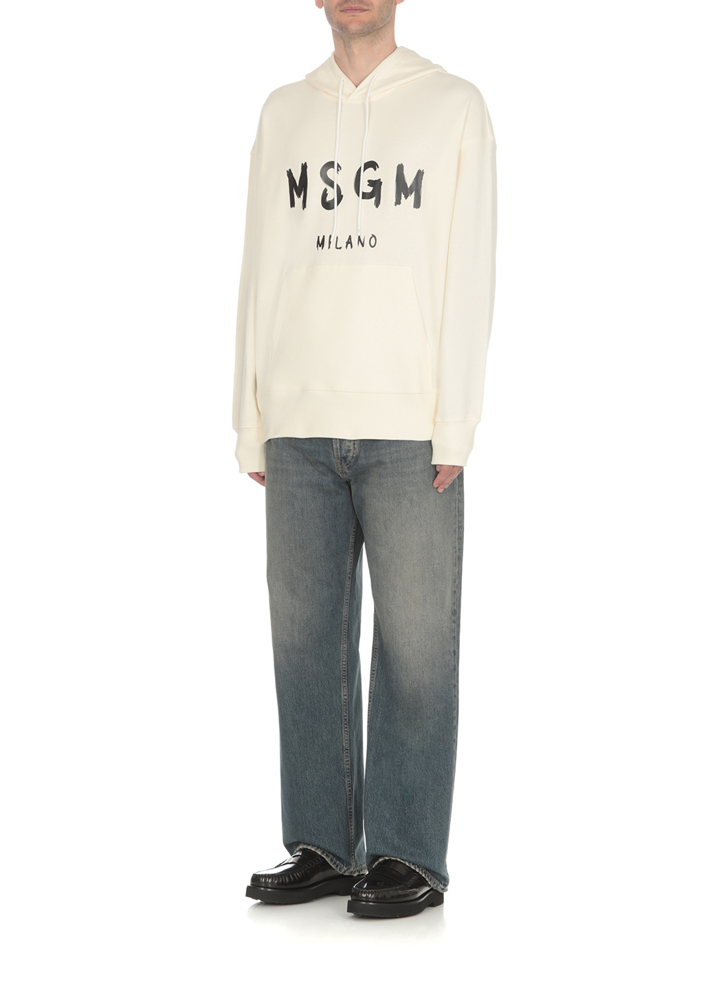 Msgm Logo Printed Drawstring Hoodie In White