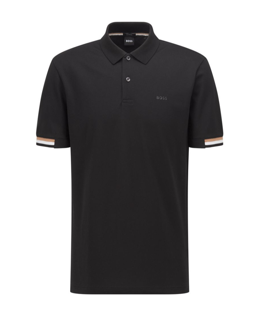 Hugo Boss Regular-fit Polo Shirt With Rubberized Logo In Black