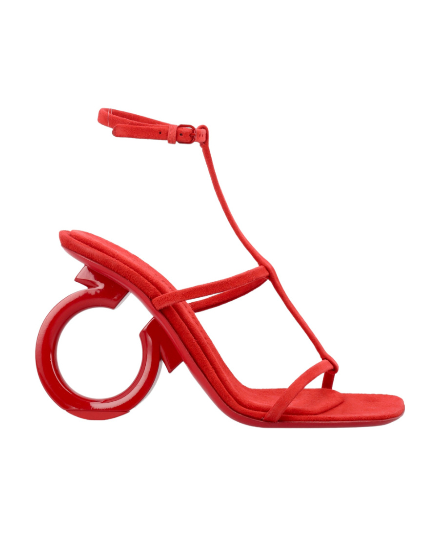 Ferragamo Elina Logo-detailed Suede Sandals In Red