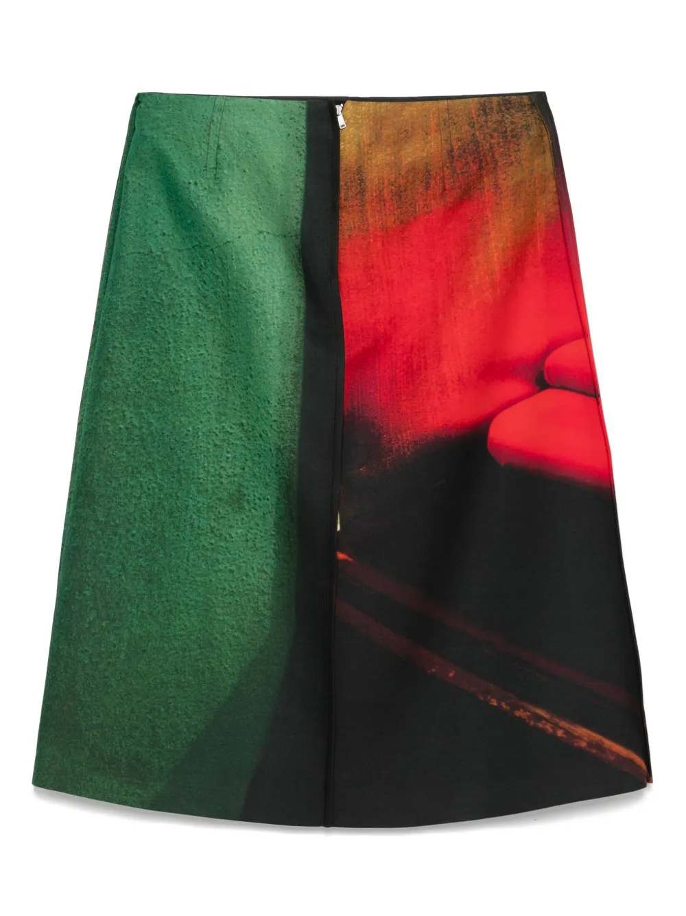 Jil Sander Abstract Straight Ruched Midi Skirt In Red