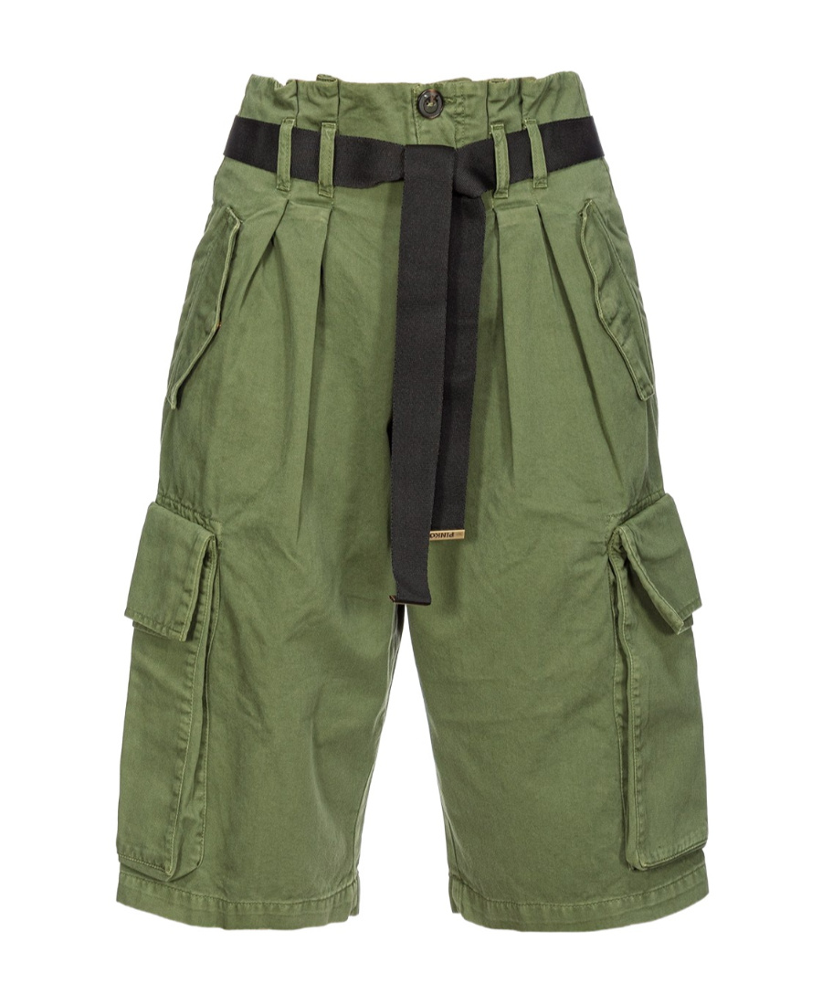 Pinko Belted Cotton Cargo Shorts In Green