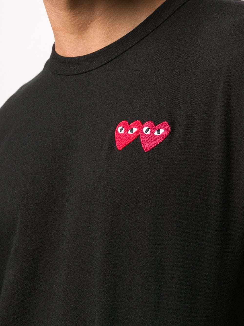Comme Des Garçons Play Double Heart Patch Short Sleeve T-shirt In Black