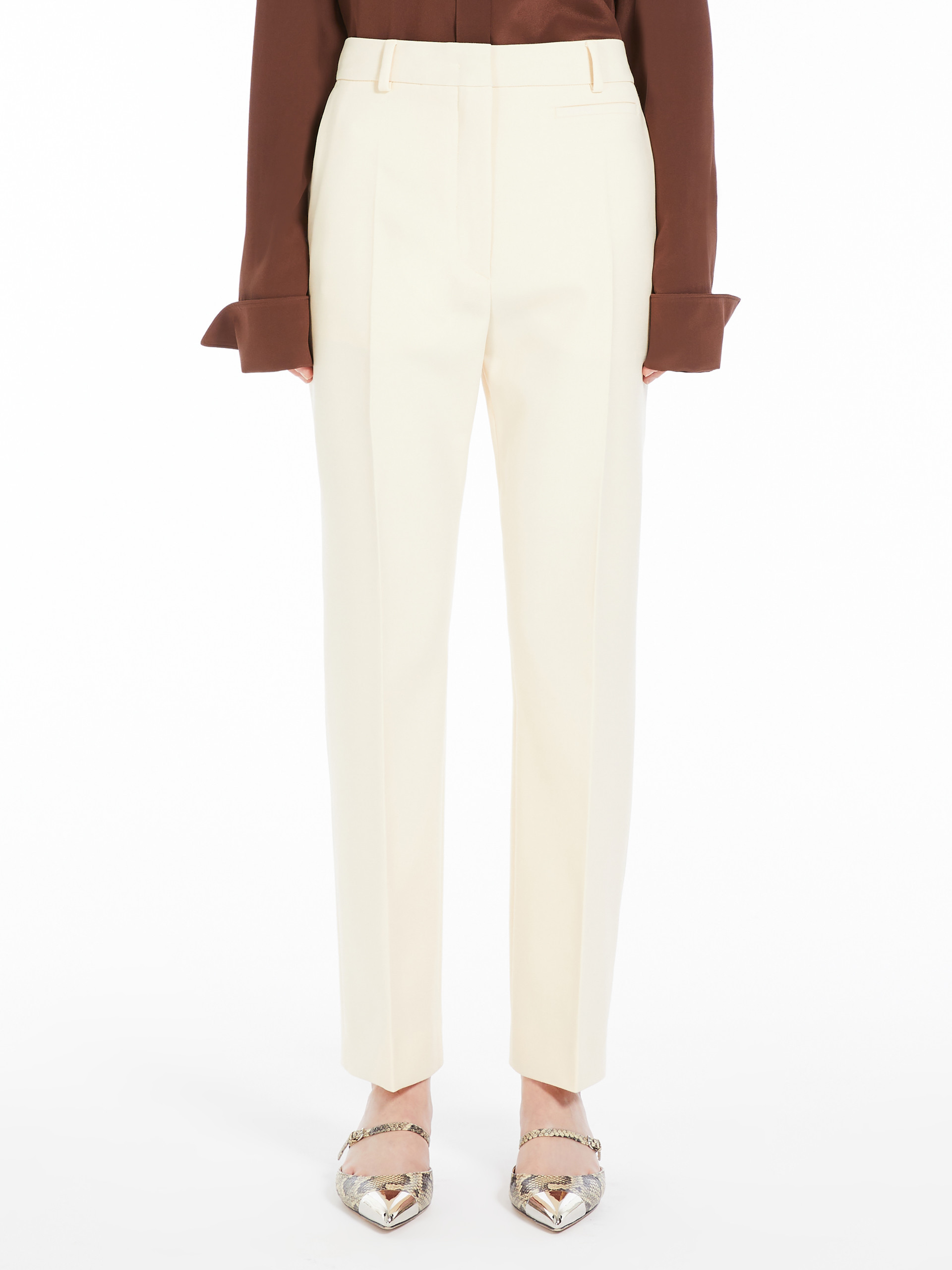 Sportmax Low-waisted Wool Casual Trousers In White