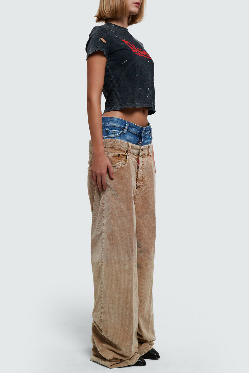 Dsquared2 Corduroy Dual Waistband Wide-leg Trousers In Brown
