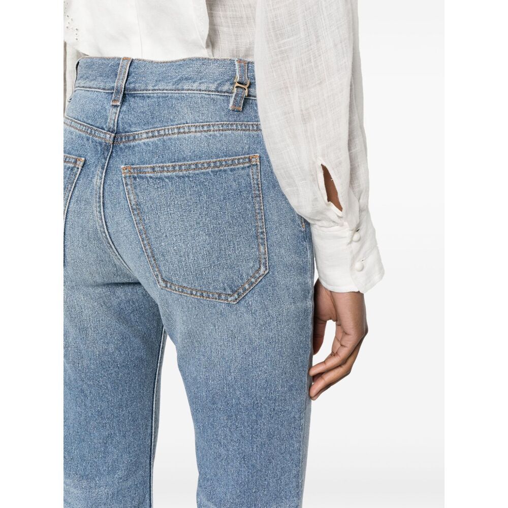 Chloé Blue High Waisted Jeans With Wide Leg And Logo Patch On The Rear In Denim Woman In Blue