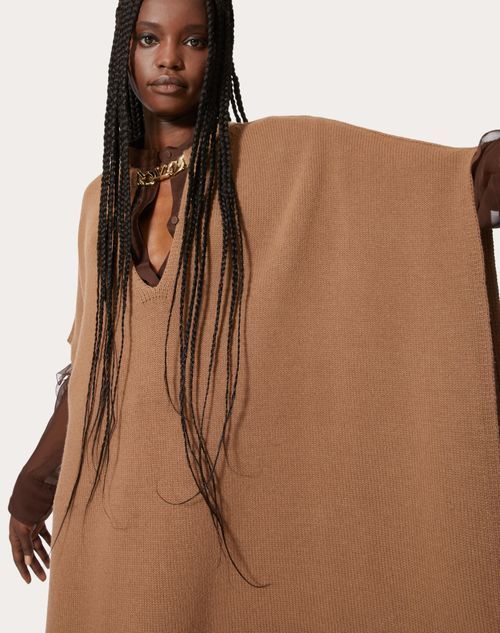 Valentino Brand-plaque Turtleneck Wool And Cashmere-blend Poncho In Brown
