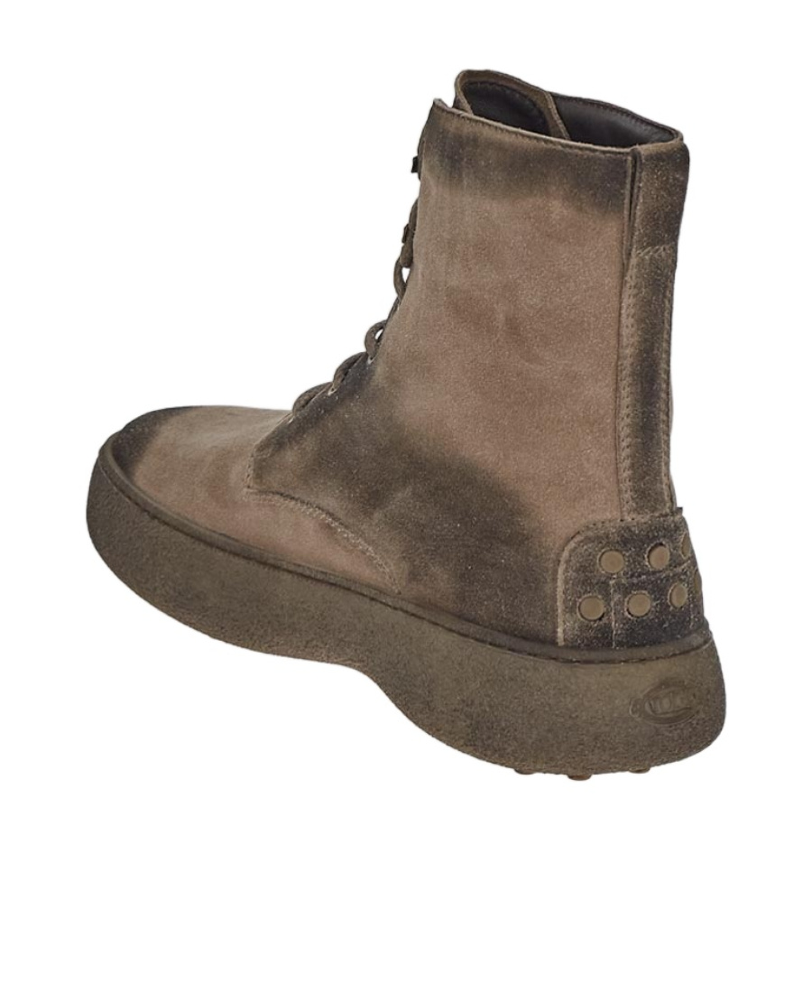 Tod's Man Ankle Boots Khaki Size 8 Leather In Gray