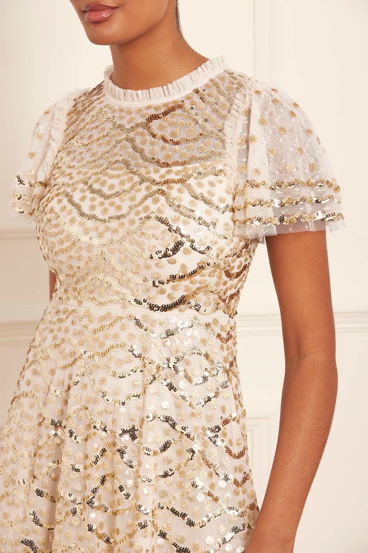 Needle & Thread Deco Dot Gloss Maxi Dress In Nude