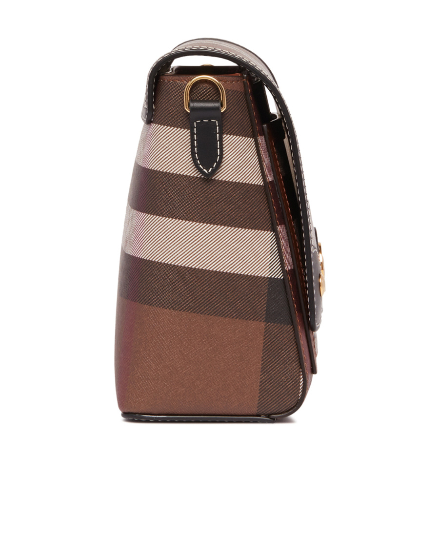 Burberry Womens Dark Birch Brown Note Check-print Coated Cotton Shoulder Bag In Brown