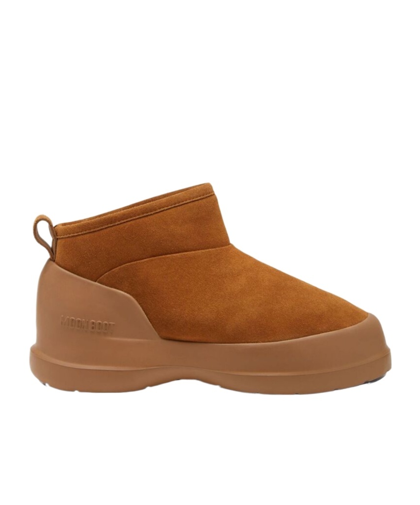Moon Boot Suede Ankle Boots With Plush Fur Lining And Textured Sole In Brown
