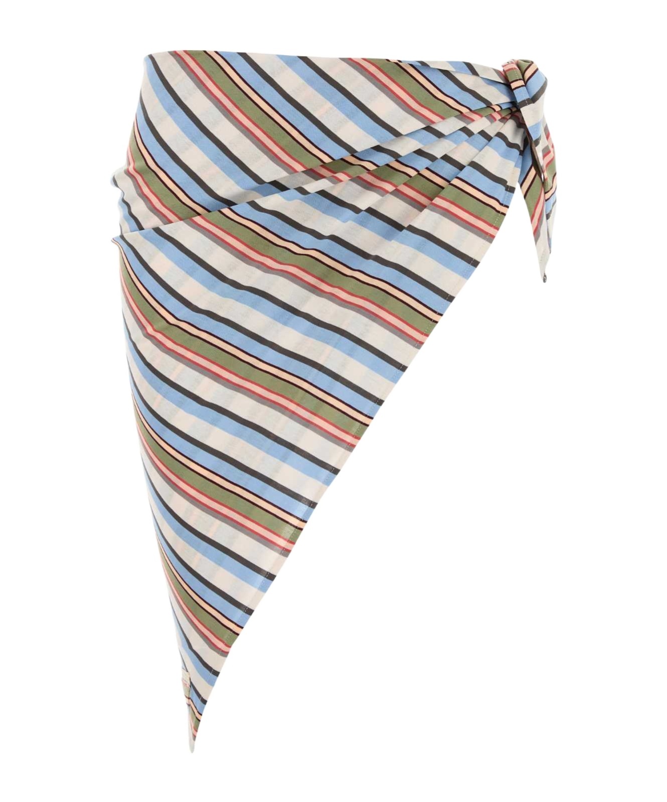 Prada Cotton Sarong With Embroidered Stripes And Tie Detail In Blue