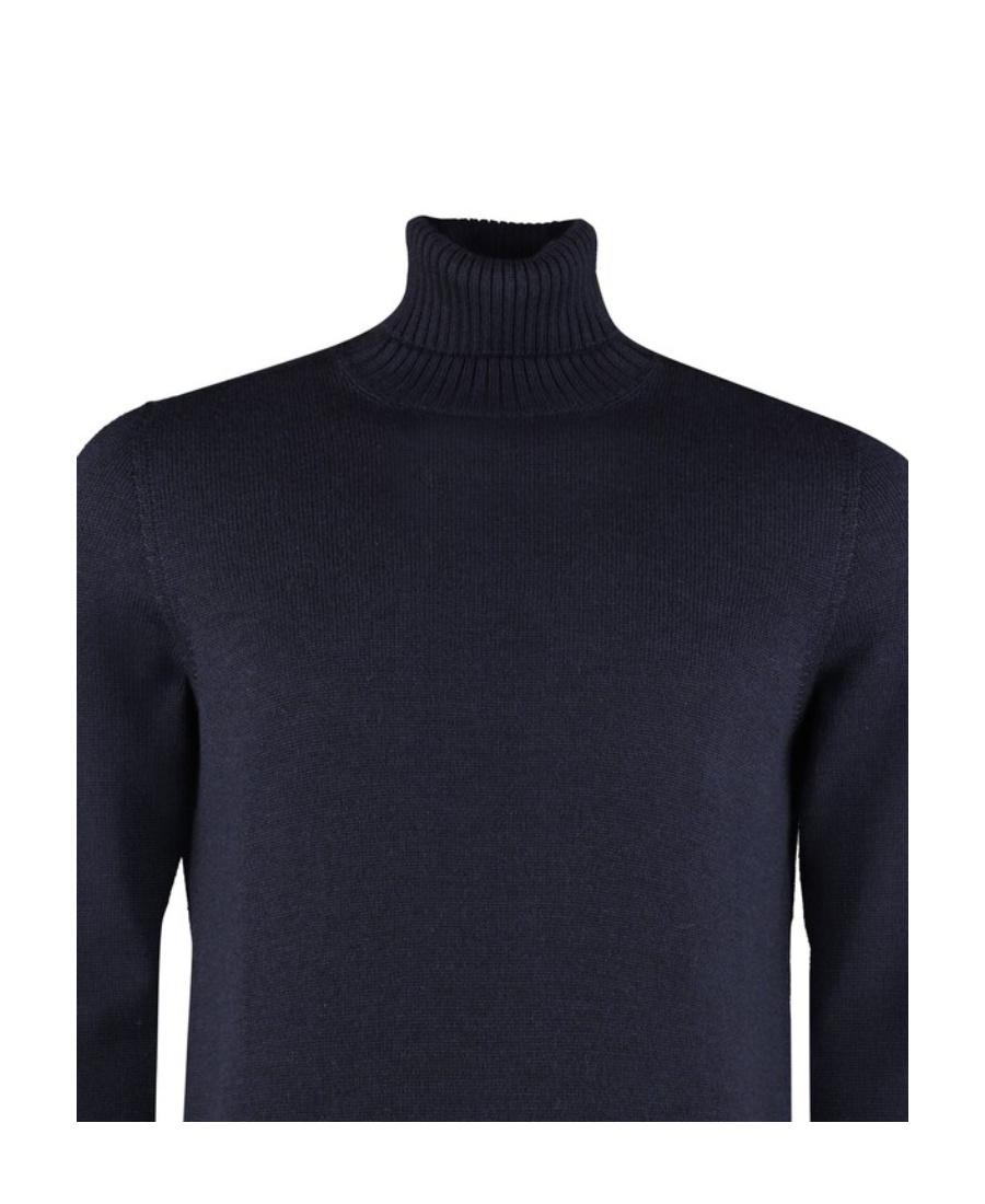 Drumohr Man Turtleneck Navy Blue Size 48 Merino Wool In Black